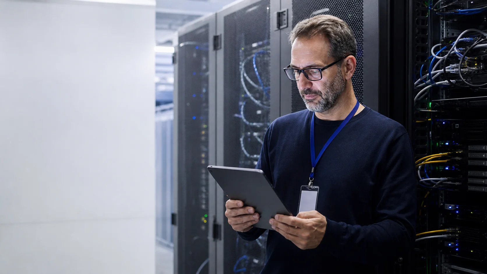 Especialista trabalhando em infraestrutura de datacenter